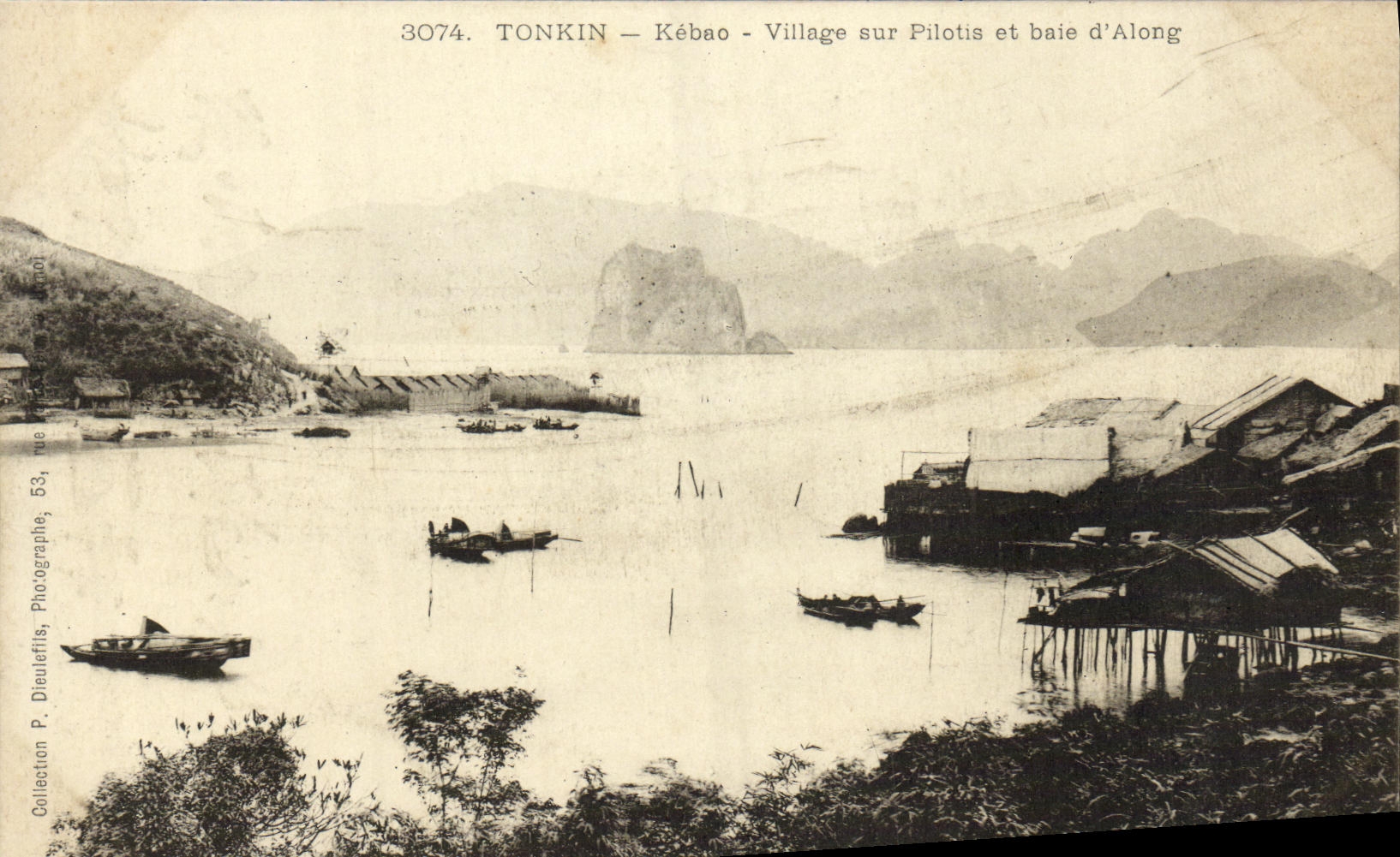 VINTAGE POSTCARD Tonkin Kebao Village on Pile and Basle d' Along