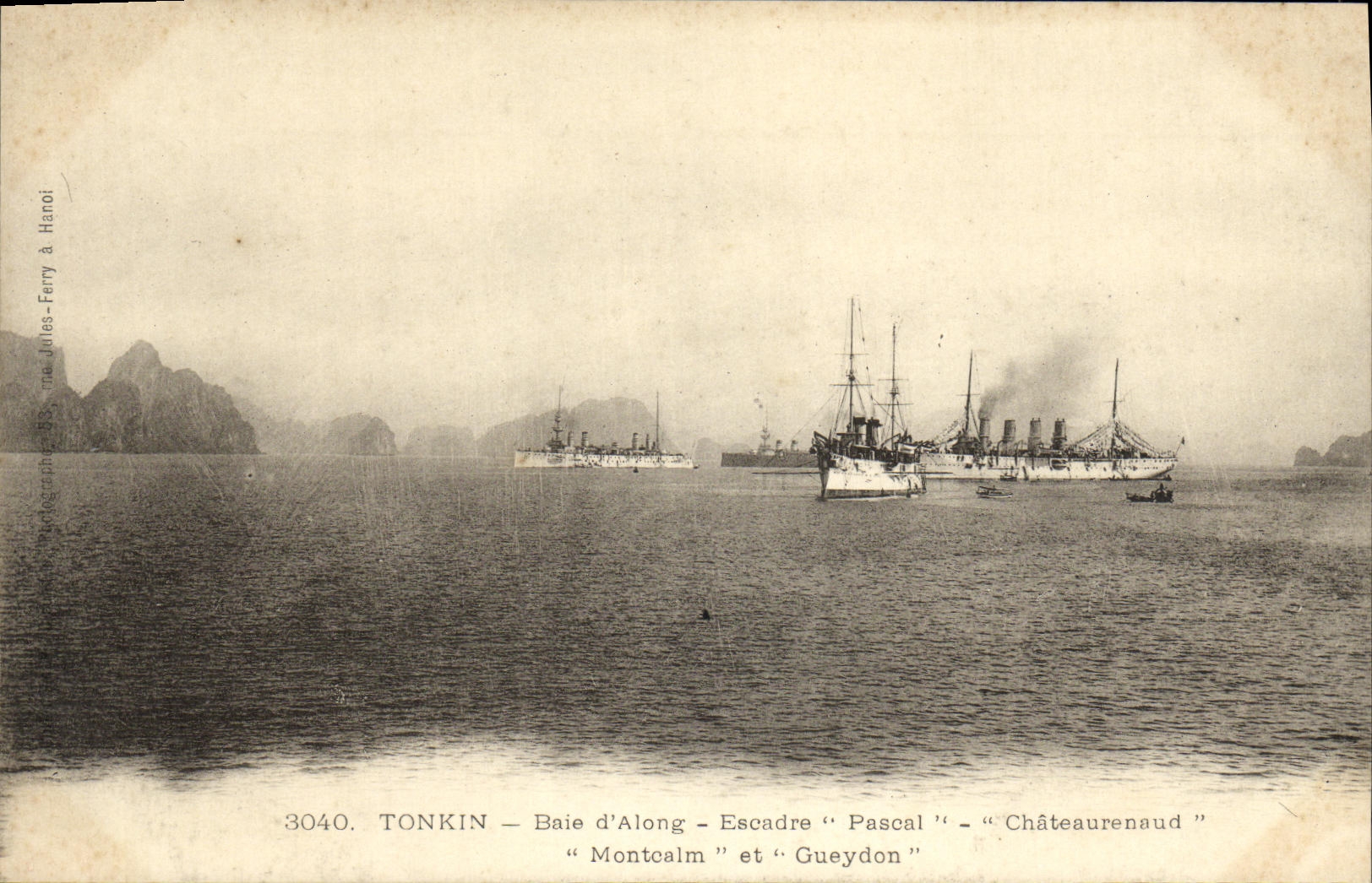 VINTAGE POSTCARD Tonkin Bay of along Squadron Pascal Chateaurenaud Montcalm and Gueydon Boats