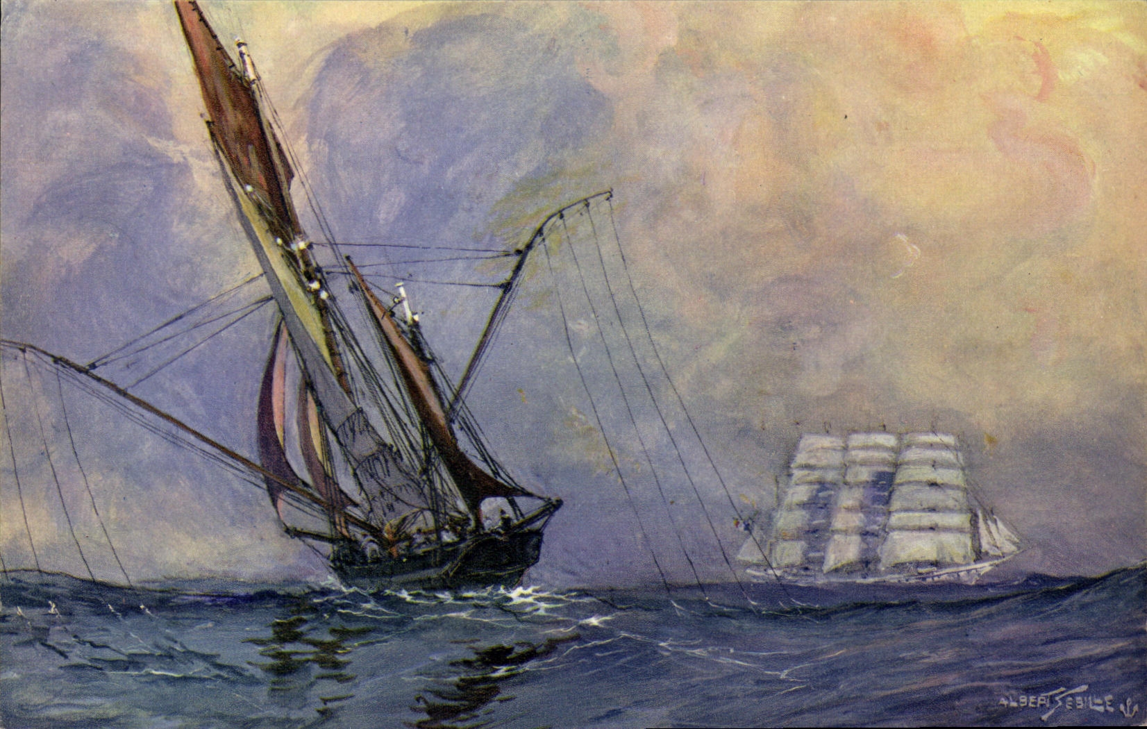 MODERN CARD Boats Tuna boat on the spot of sin lines to the sea