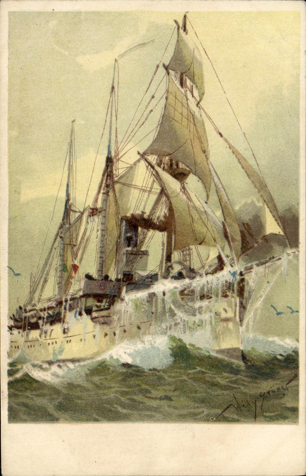 VINTAGE POSTCARD Boat in the ices