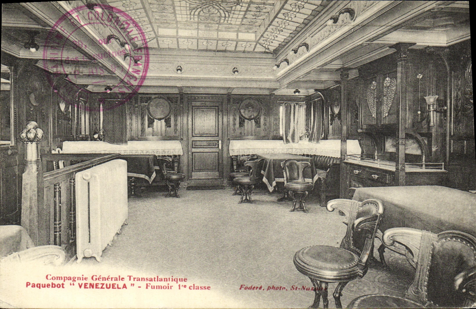 CPA Bateau Compagine Generale Transatlantique Paquebot Venezuela Fumoir 1er Classe 