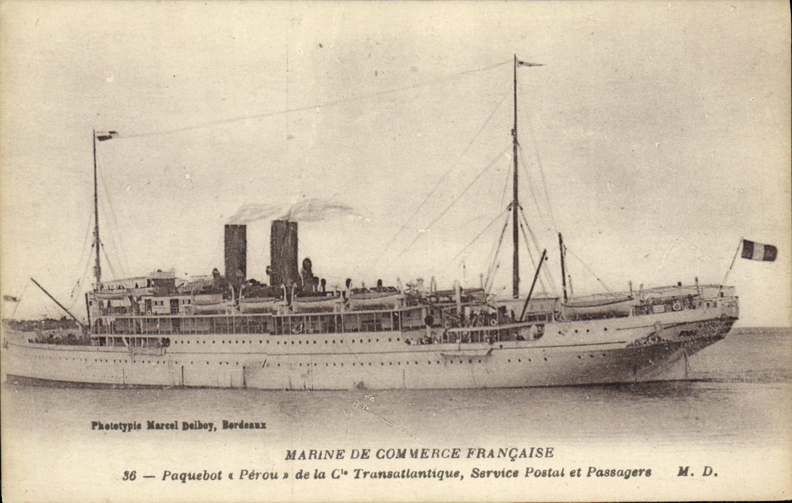 CPA Bateau Marine de Commerce Francaise Paquebot Perou de la Cie Transatlantique Service postal et passagers