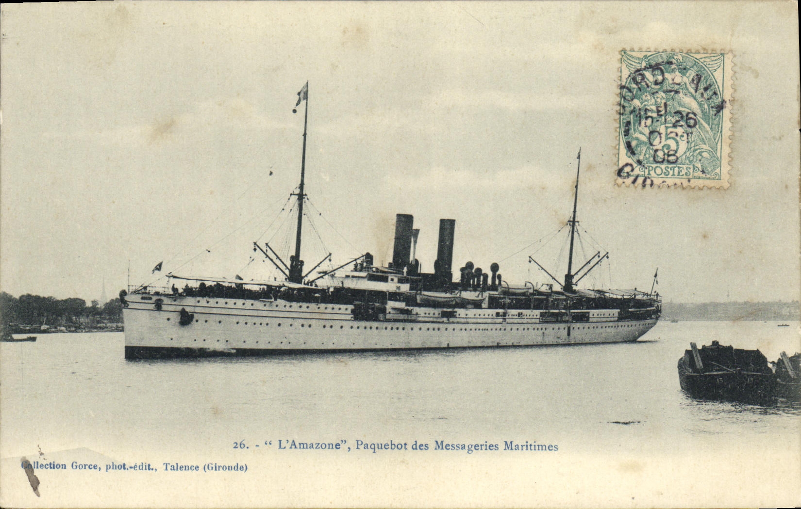 Barco de la POSTAL de la VENDIMIA el vapor del Amazonas del transporte marítimo