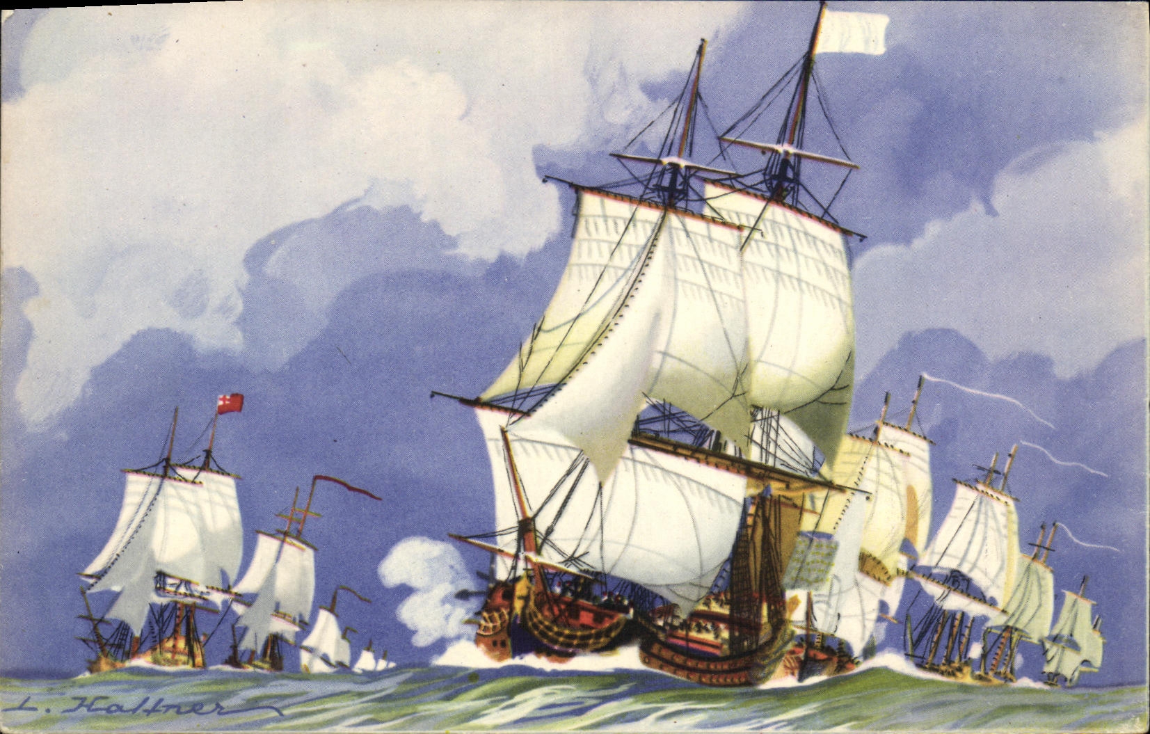 VINTAGE POSTCARD Boat Vessels the line of Haffner battle