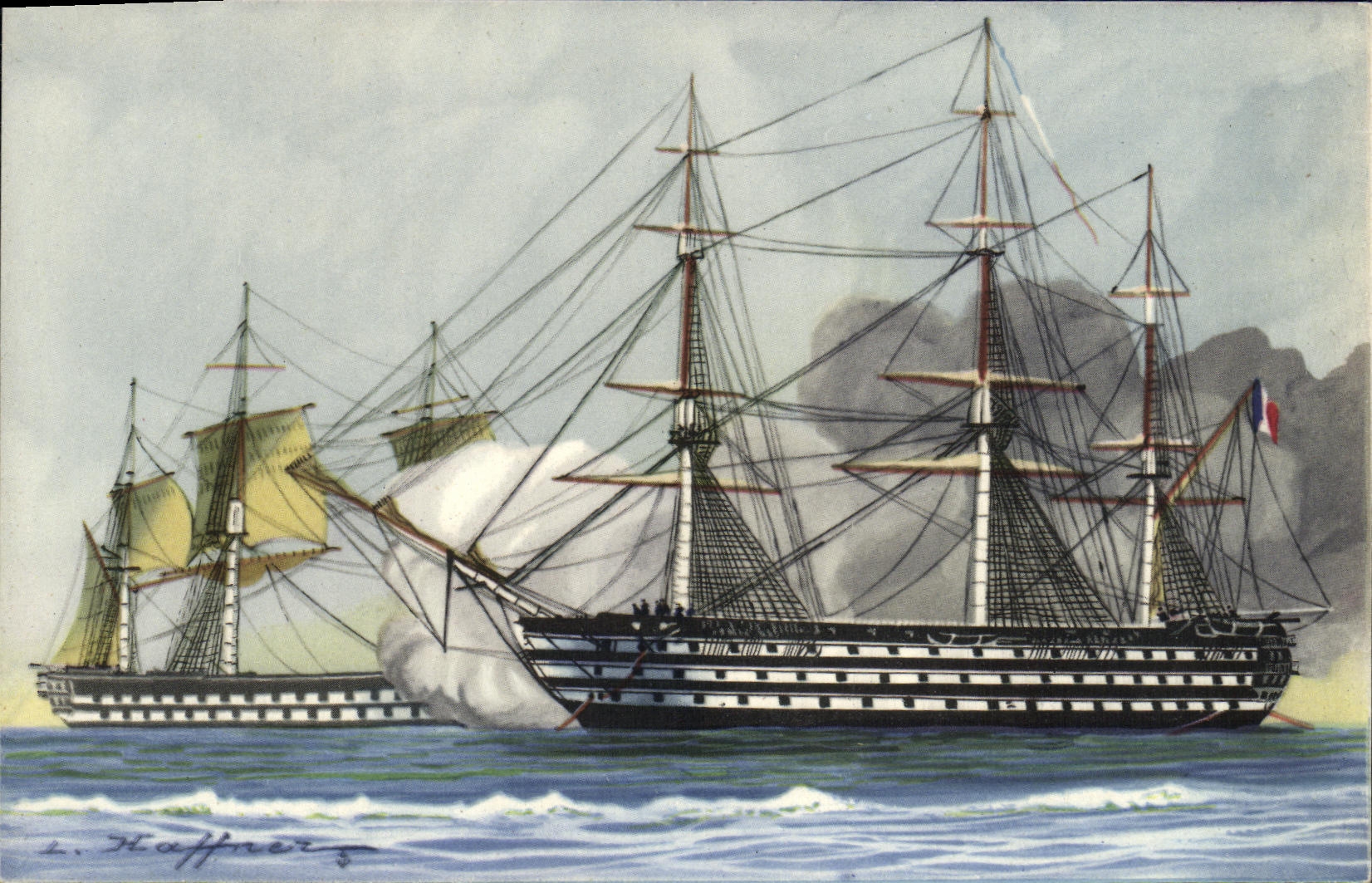 VINTAGE POSTCARD Bateau Vessels Fights with the embossage Haffner