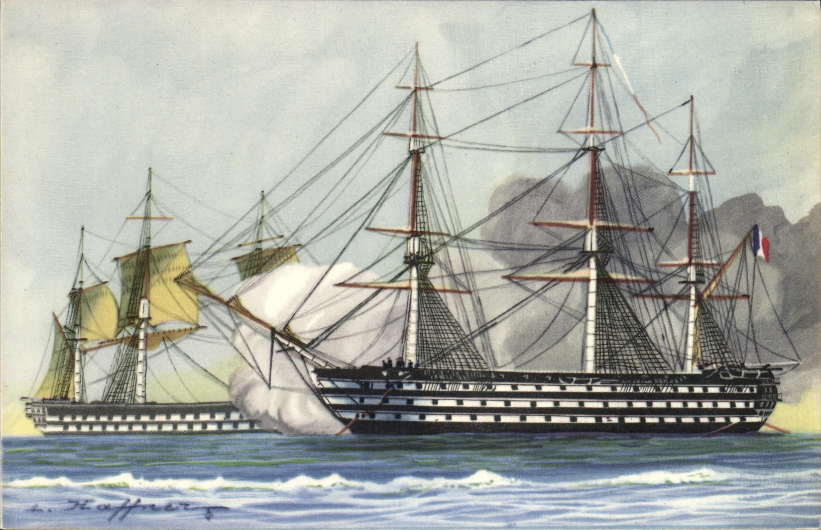 VINTAGE POSTCARD Bateau Haffner Vaisseaux Fights with the embossage