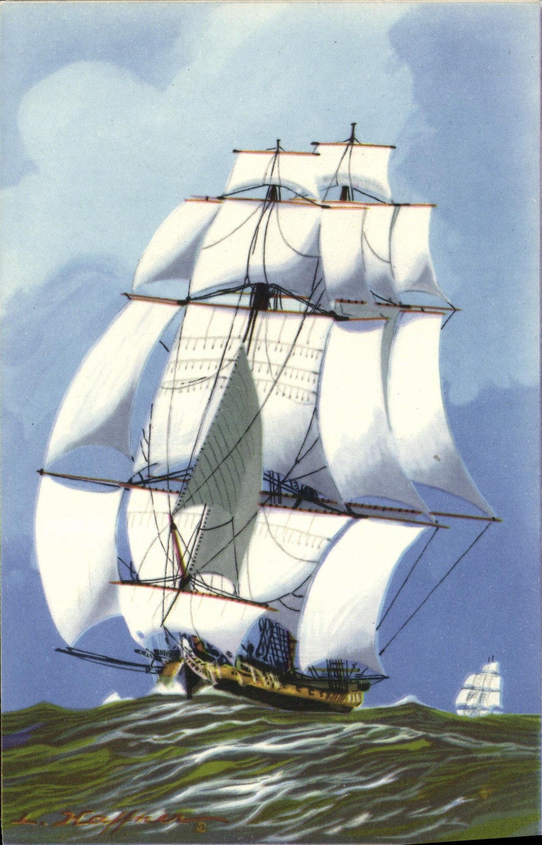 VINTAGE POSTCARD Haffner Boat Hunting Brig of war