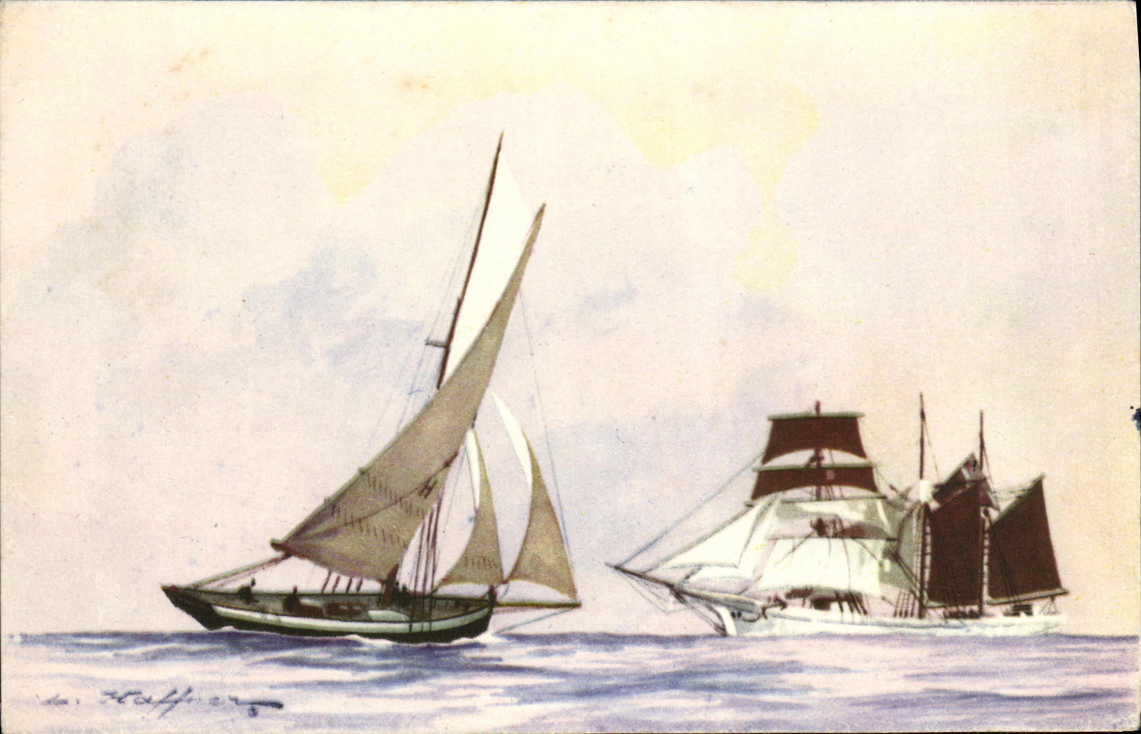 VINTAGE POSTCARD Pilot Haffner Boat and Three Goelette Chechmates