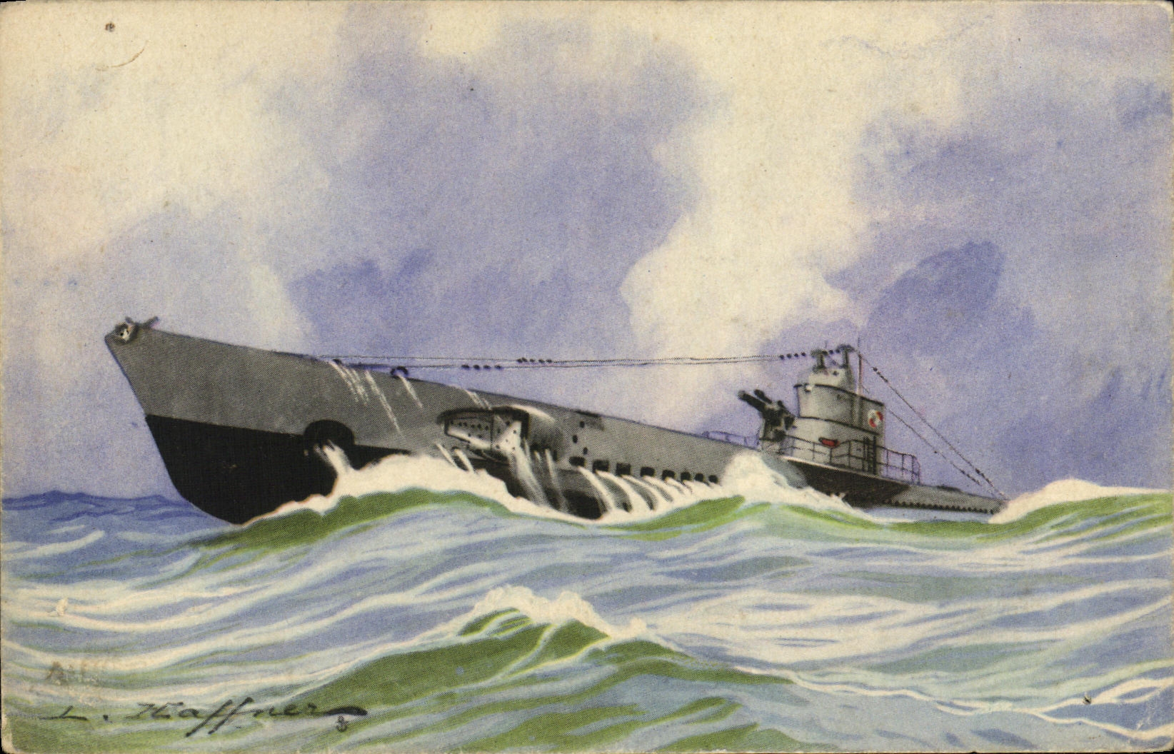 VINTAGE POSTCARD Boat Haffner ARIANE Submarine