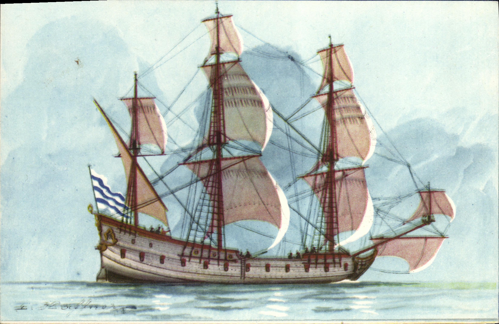 VINTAGE POSTCARD Boat Haffner Flute