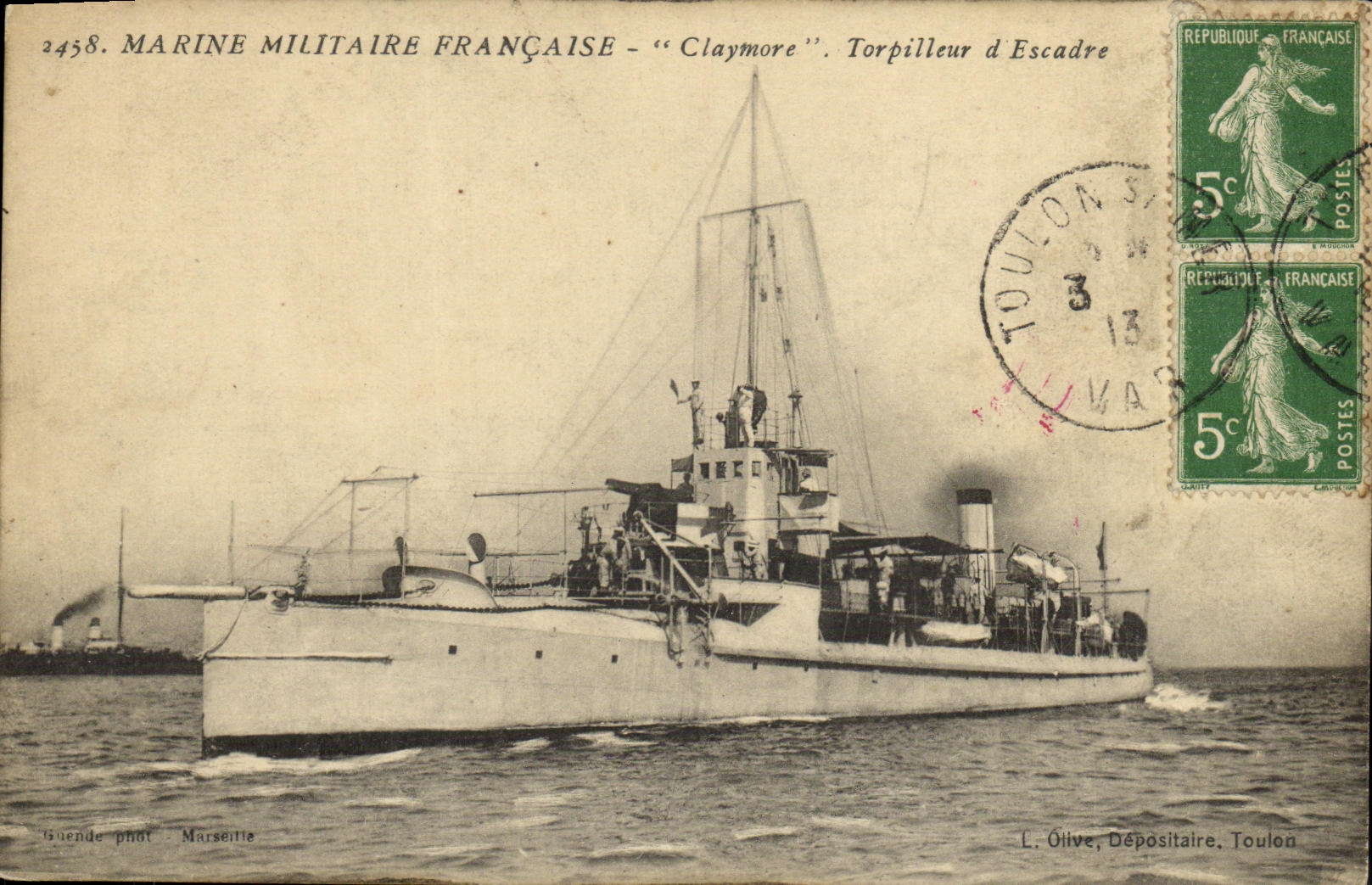 VINTAGE POSTCARD French Navy Claymore Tropilleur d' Escadre Boat