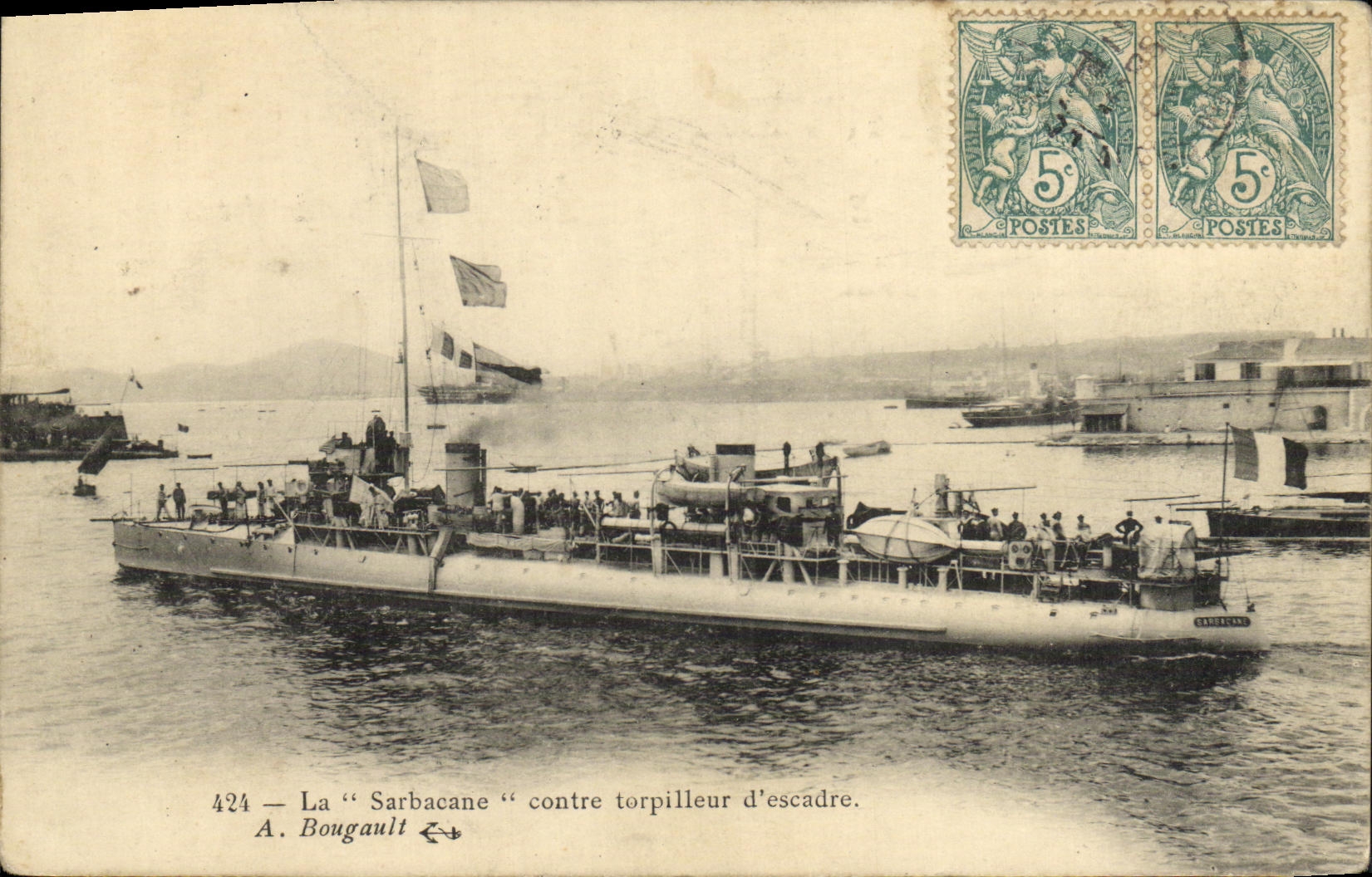 CPA La Sarbacane contre torpilleur d'escadre Bateau 