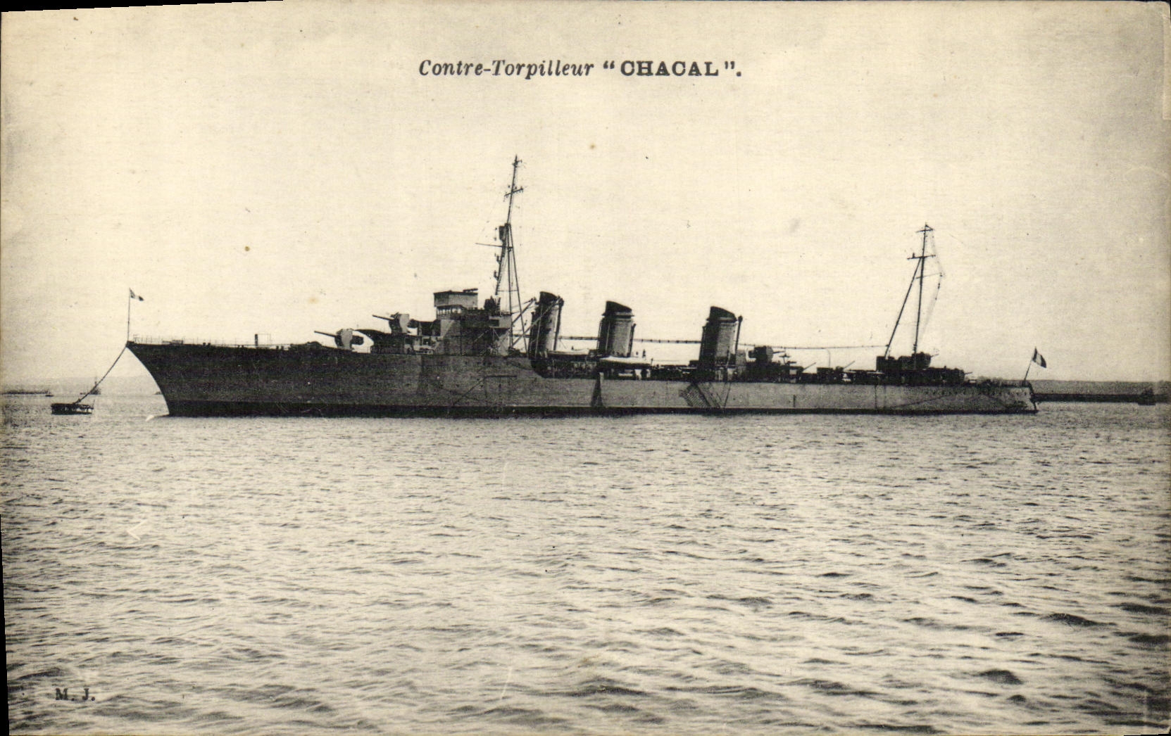 VINTAGE POSTCARD Against Destroyer Jackal Boat