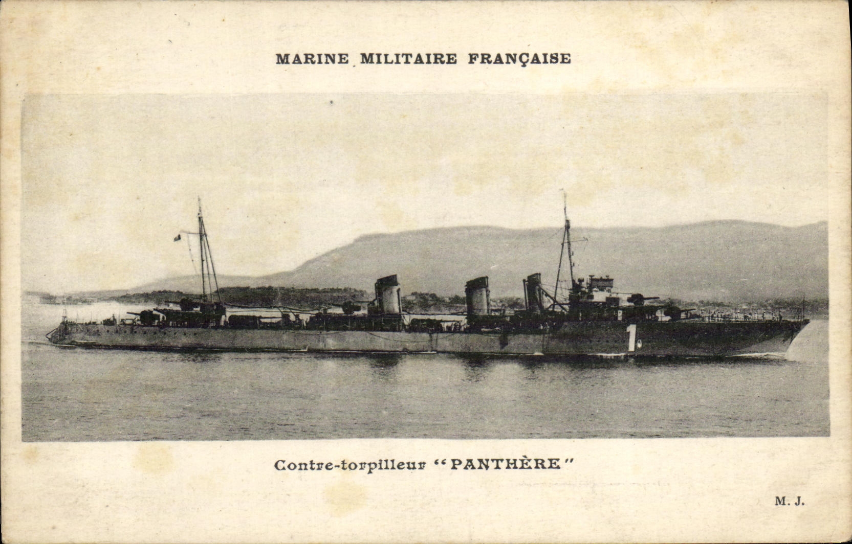 VINTAGE POSTCARD French Navy Boat Against destroyer of squadron Panther