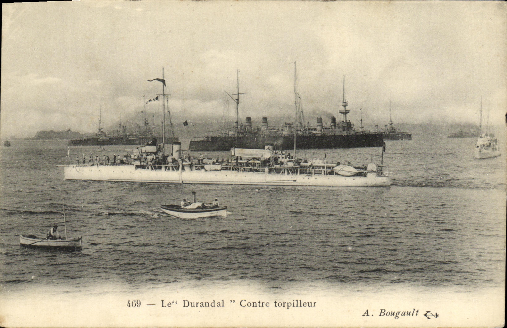 VINTAGE POSTCARD Boat Durandal Against destroyer