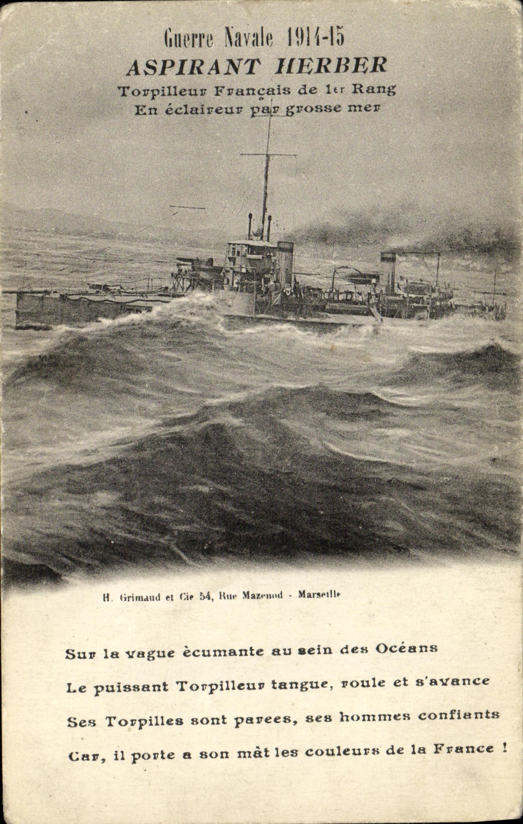 CPA Bateau Guerre Navale Aspirant Herber Torpilleur francais de 1er rang