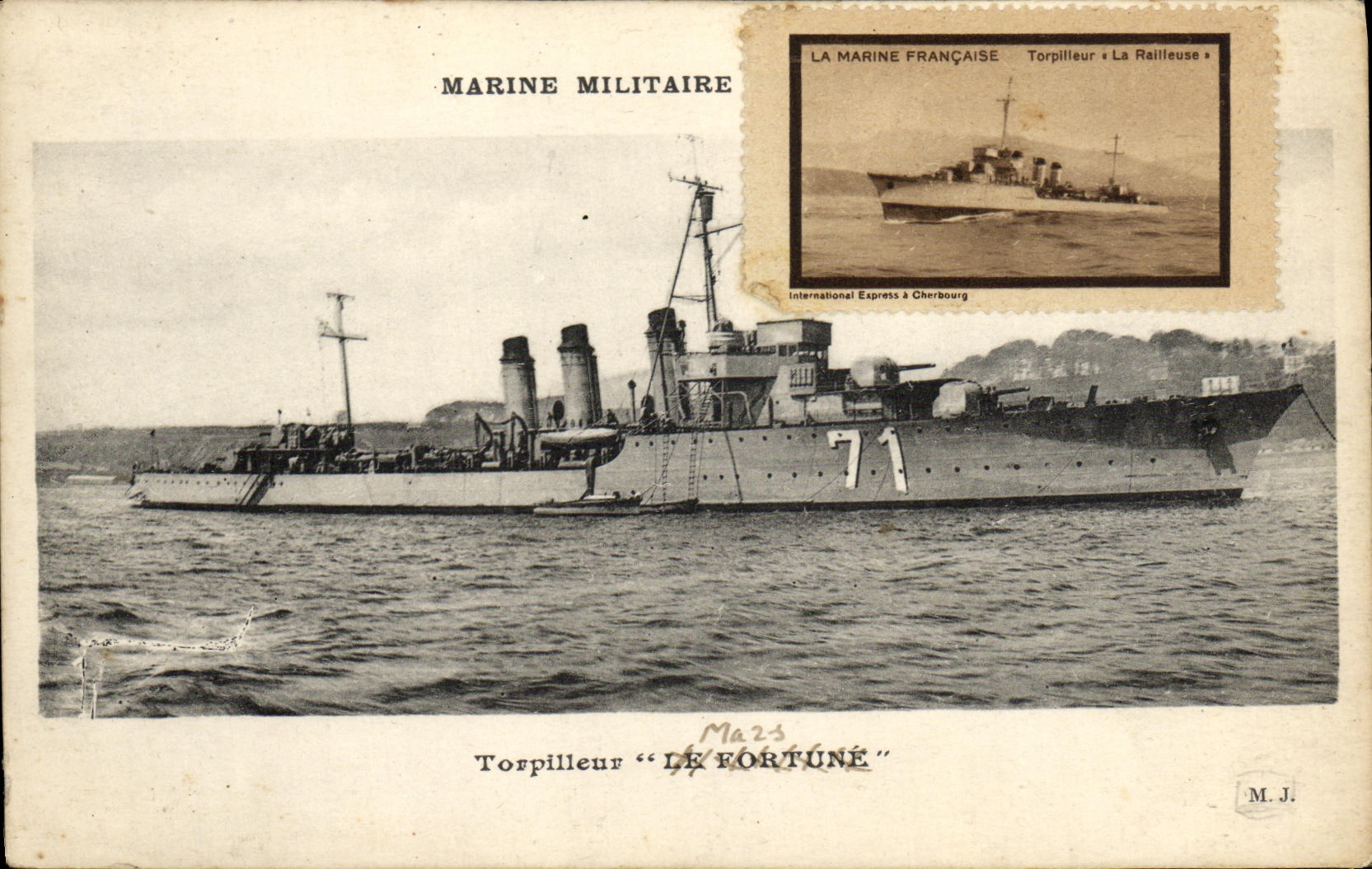 VINTAGE POSTCARD Boat French Navy Destroyer Fortune
