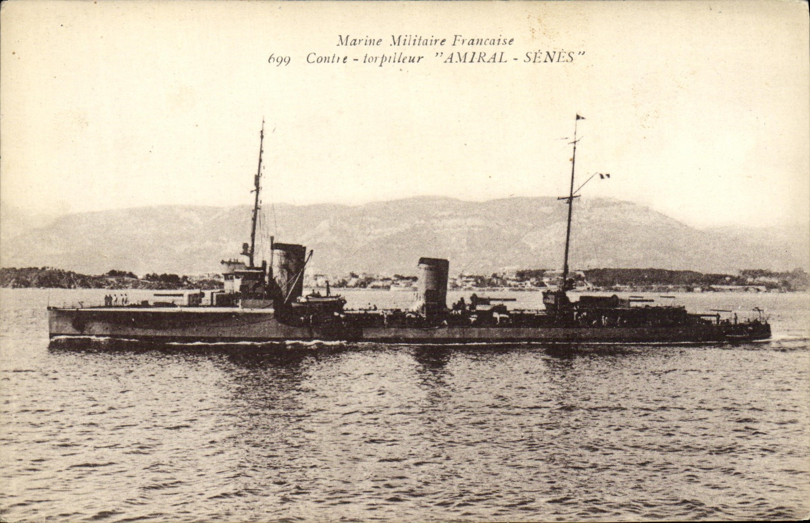VINTAGE POSTCARD Boat French Navy Against Destroyer Amiiral Seines