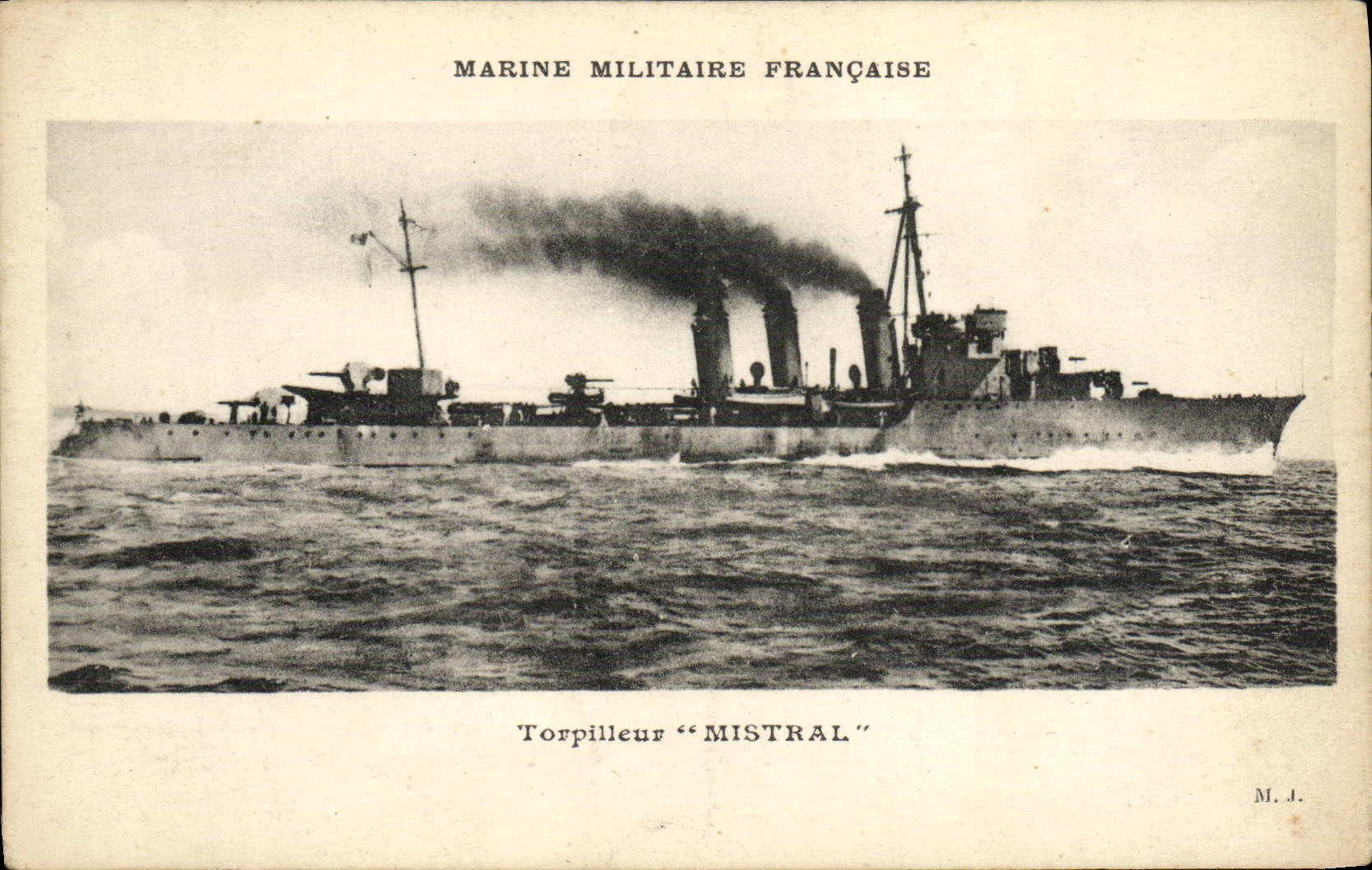VINTAGE POSTCARD Boat French Navy Destroyer Mistral
