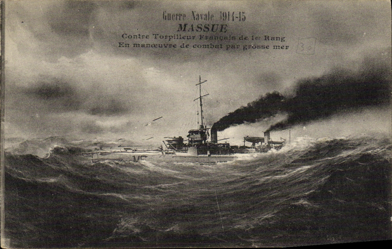 VINTAGE POSTCARD Boat Naval War Bludgeon Against French Destroyer of 1st rank
