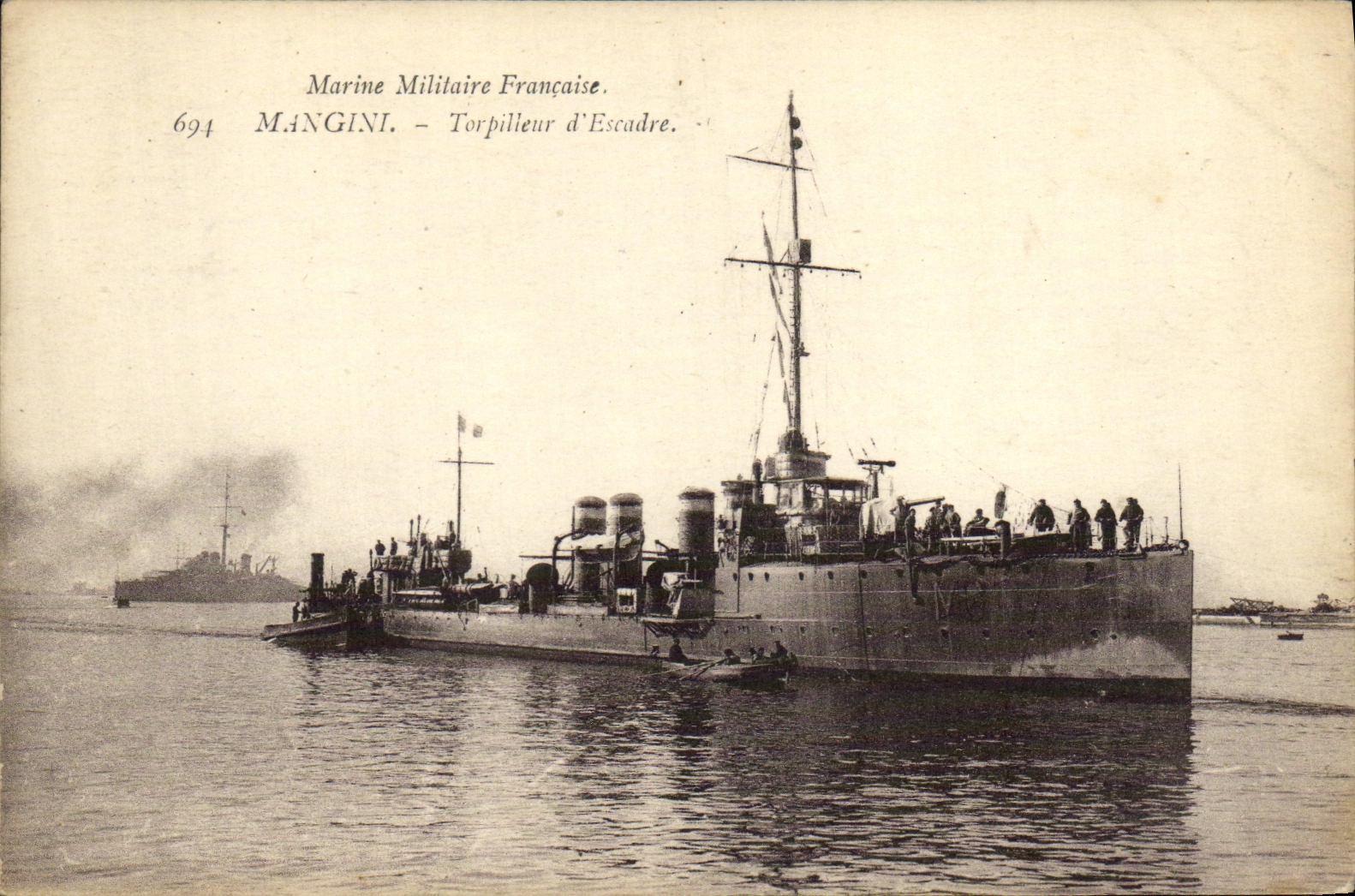 VINTAGE POSTCARD Boat French Navy Mangini Destroyer of Squadron
