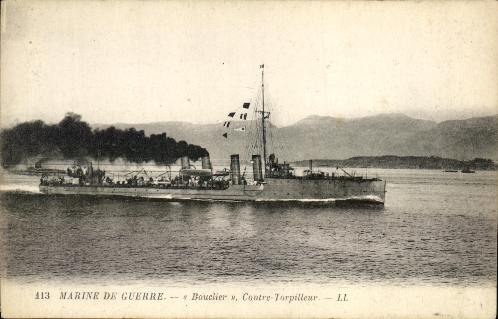 VINTAGE POSTCARD Boat Navy Shield Against Destroyer