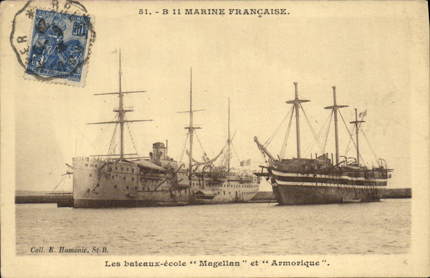 VINTAGE POSTCARD Boat B French Marine the boats school Magellan and Armorique
