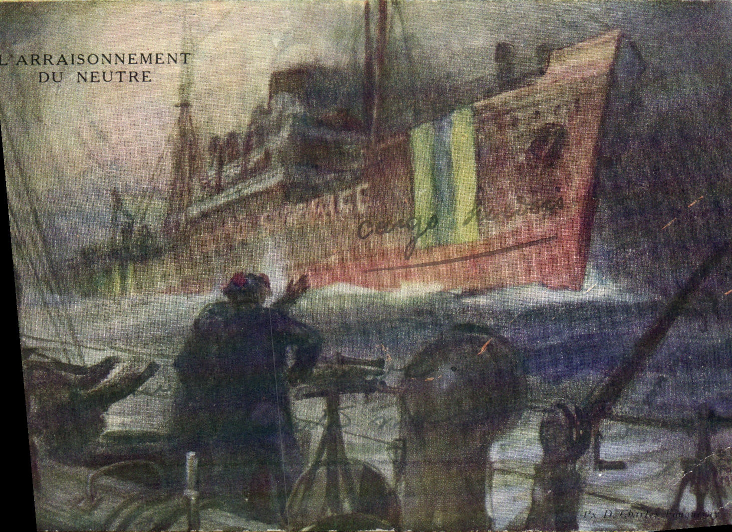 VINTAGE POSTCARD Boat Boarding Of the Neutral Cargo liner