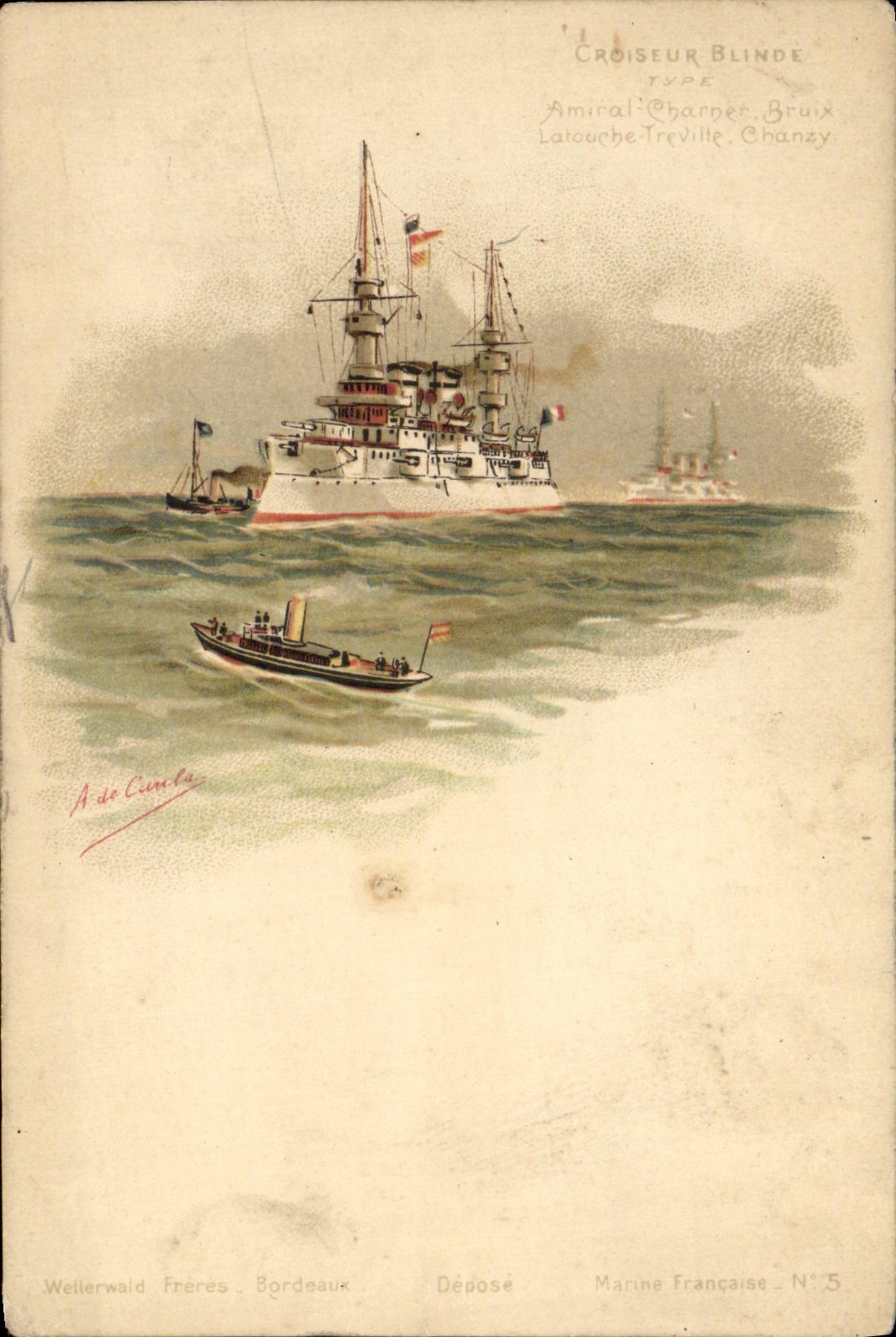 VINTAGE POSTCARD Bateau Cruiser Armours Airal Charner Bruix Latouche Treville Chanzy