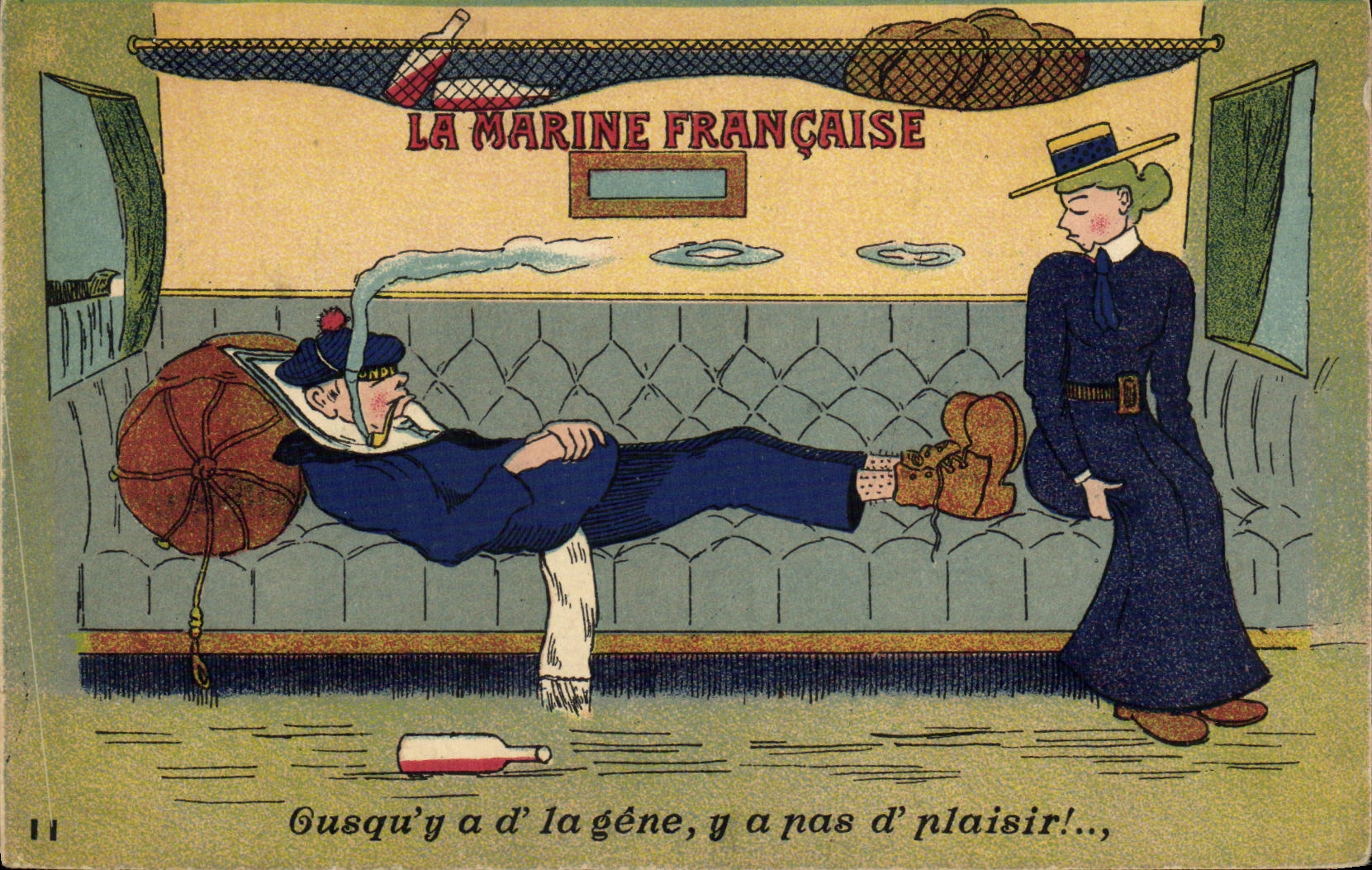 CPA Bateau Qusqu a d la Gene Y a Ras d'plaisir Marin