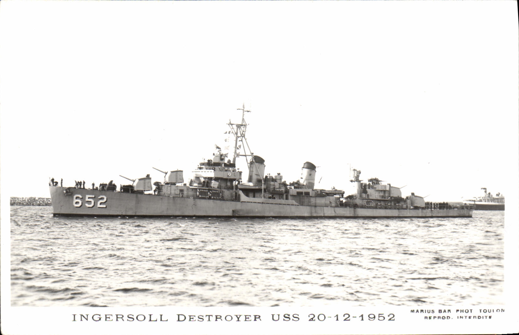 VINTAGE POSTCARD Boat Ingersoll US Destroyer 20 12 1952