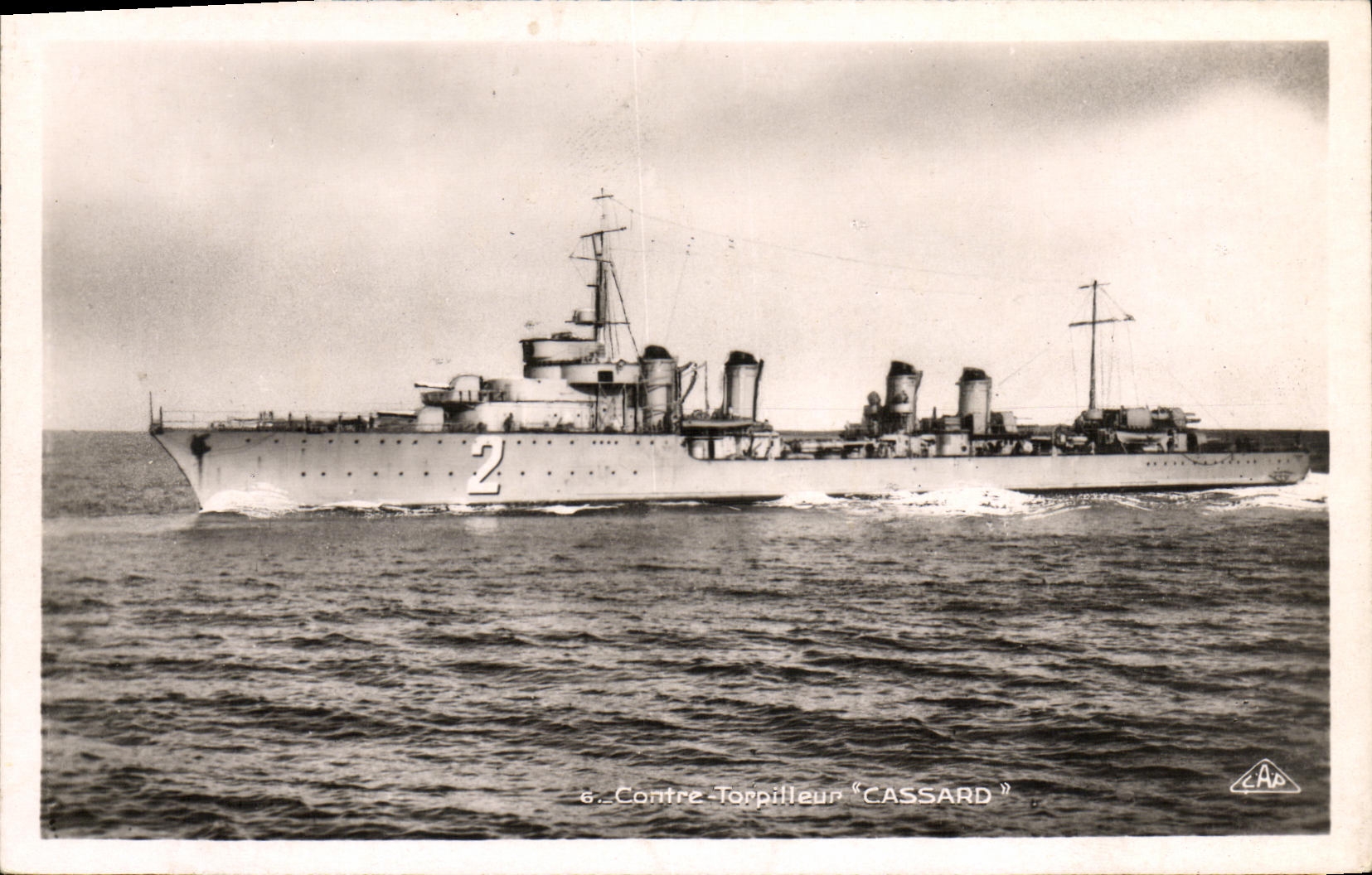 VINTAGE POSTCARD Boat Against Cassard Destroyer