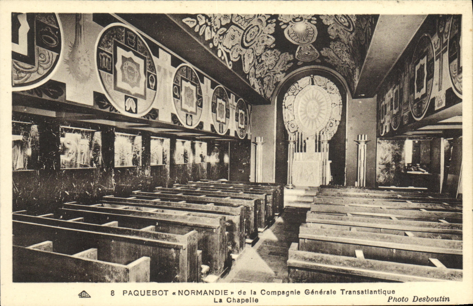 Barco interior de la POSTAL de la VENDIMIA del vapor de Normandía de los Transatlantic General Company la cámara acorazada