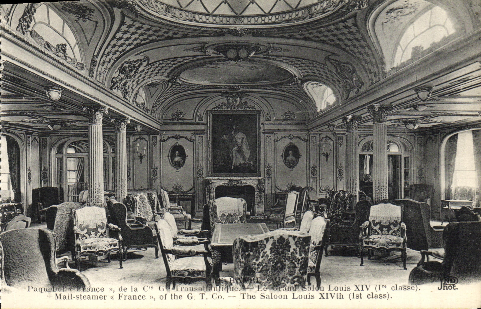 Vapor Francia de Le Havre del barco de la POSTAL de la VENDIMIA de los Transatlantic General Company la sala de estar grande Louis XIV