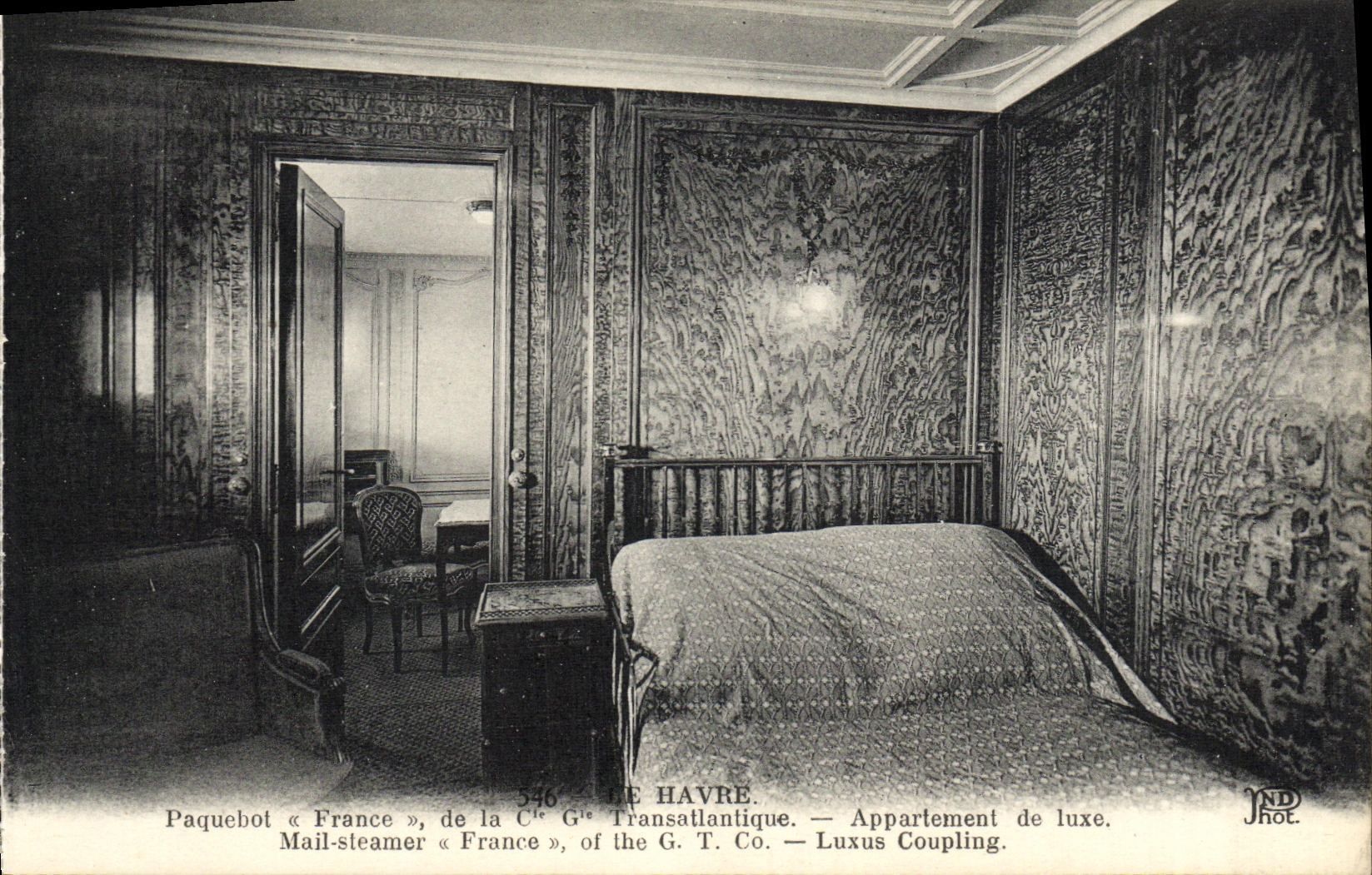 Vapor Francia de Le Havre del barco de la POSTAL de la VENDIMIA del apartamento transatlántico de General Company del lujo