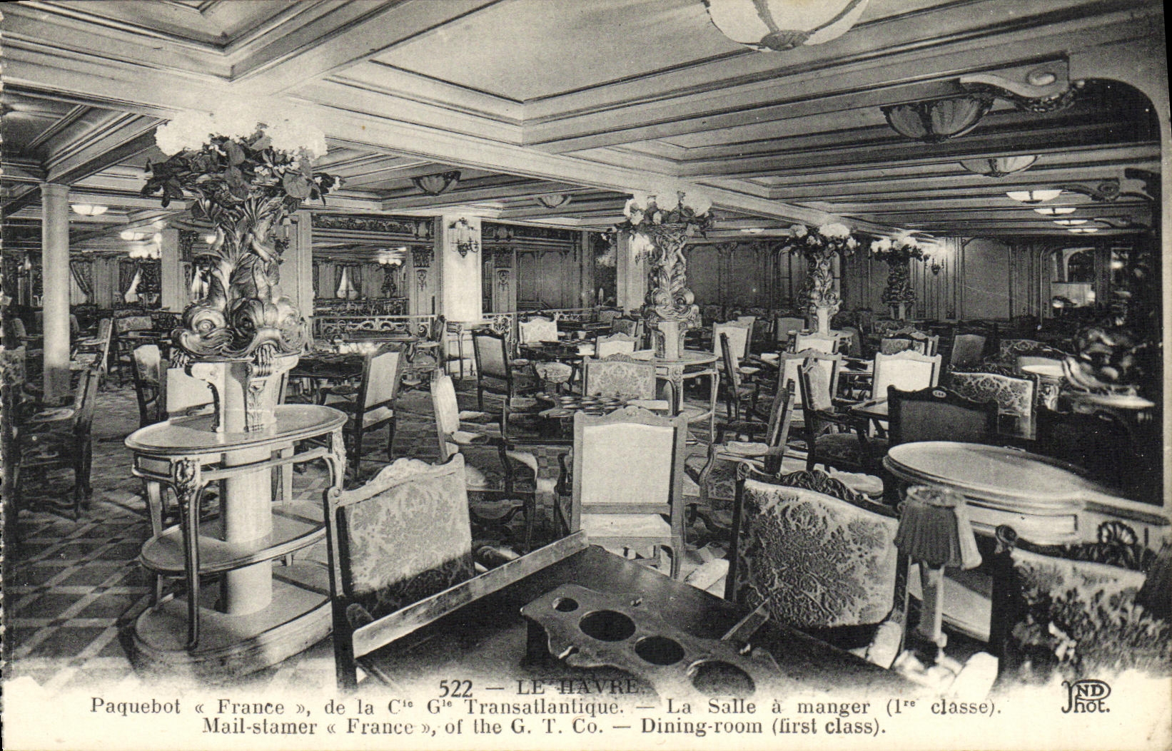 Vapor Francia de Le Havre del barco de la POSTAL de la VENDIMIA del comedor Transatlantic General Company