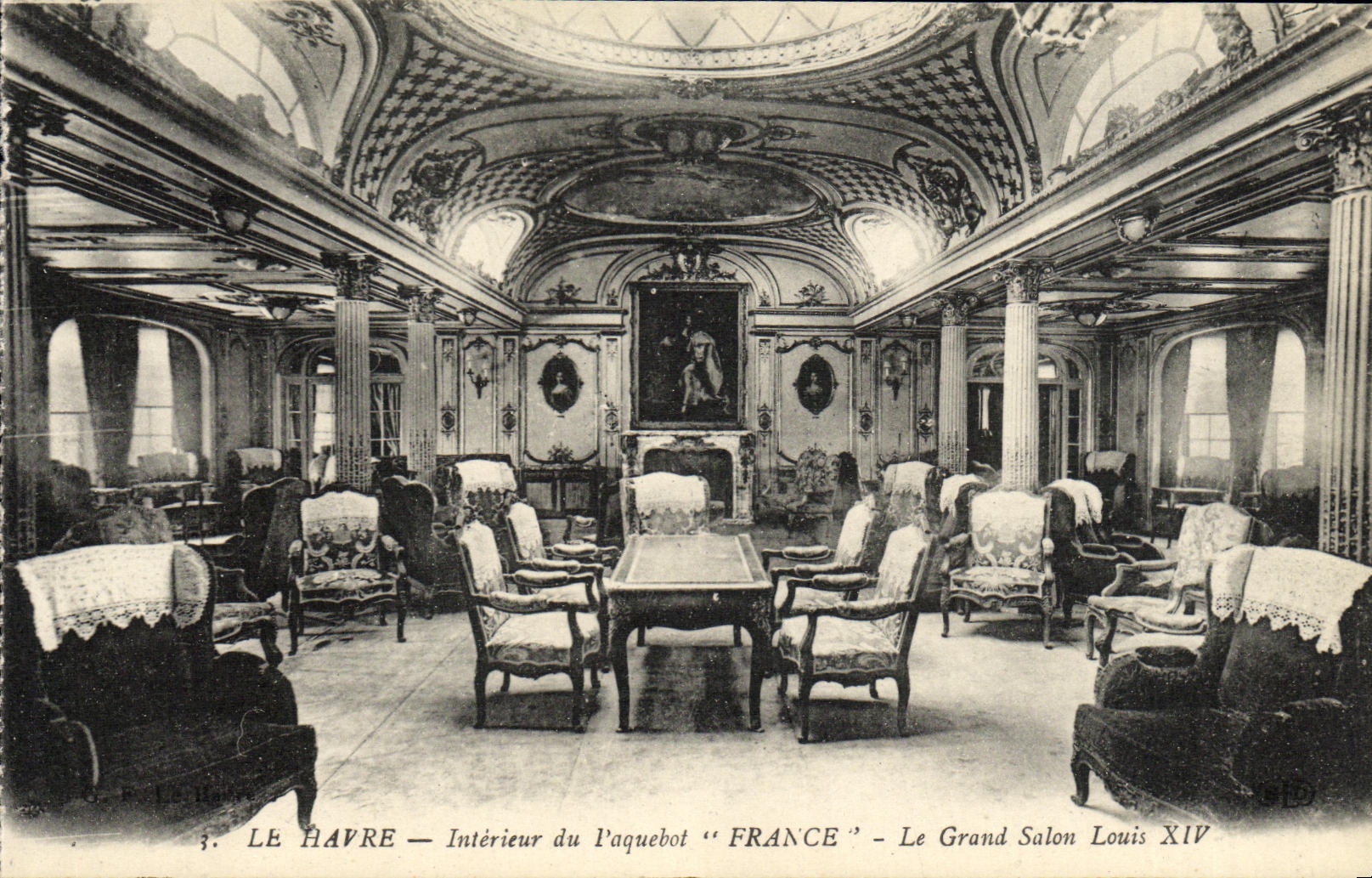 CPA Bateau Le Havre Interieur du Paquebot France Grand SAlon Louis XIV