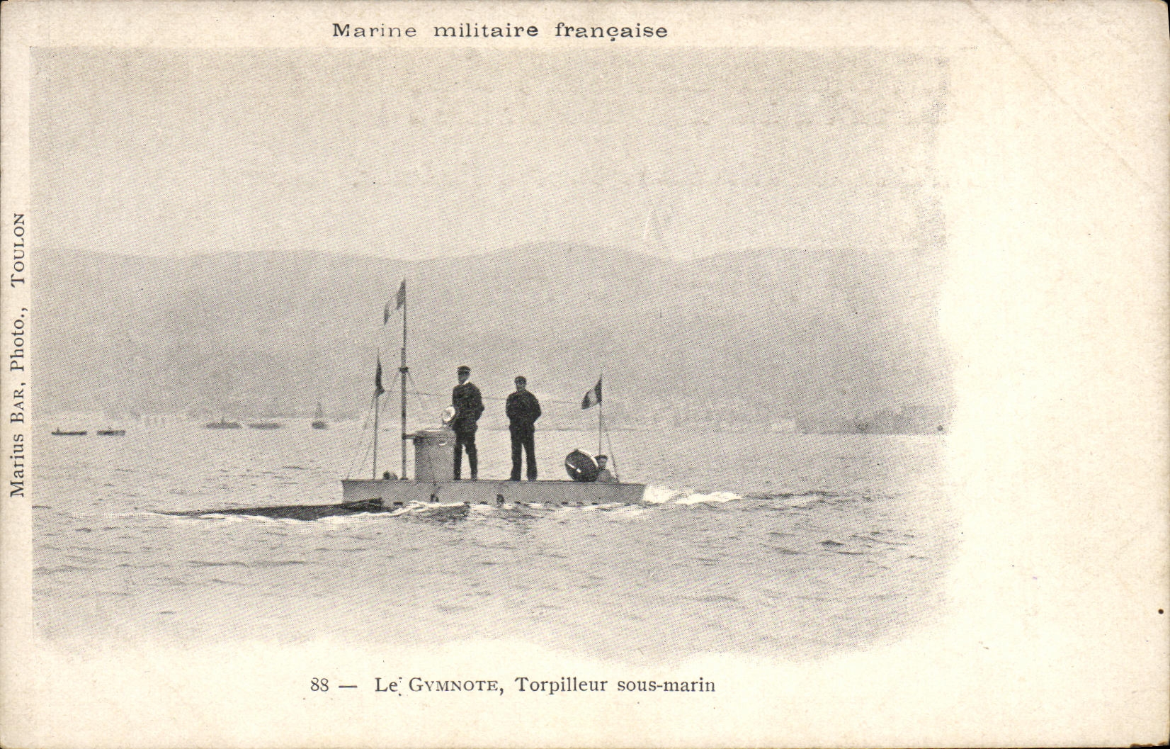 VINTAGE POSTCARD Boat French Navy Gymnote Destroyer submarine