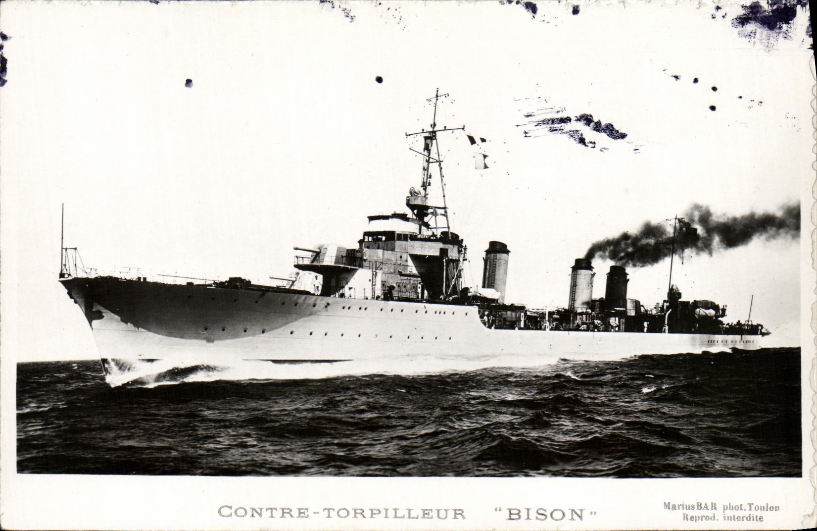 VINTAGE POSTCARD Boat Against Destroyer Bison