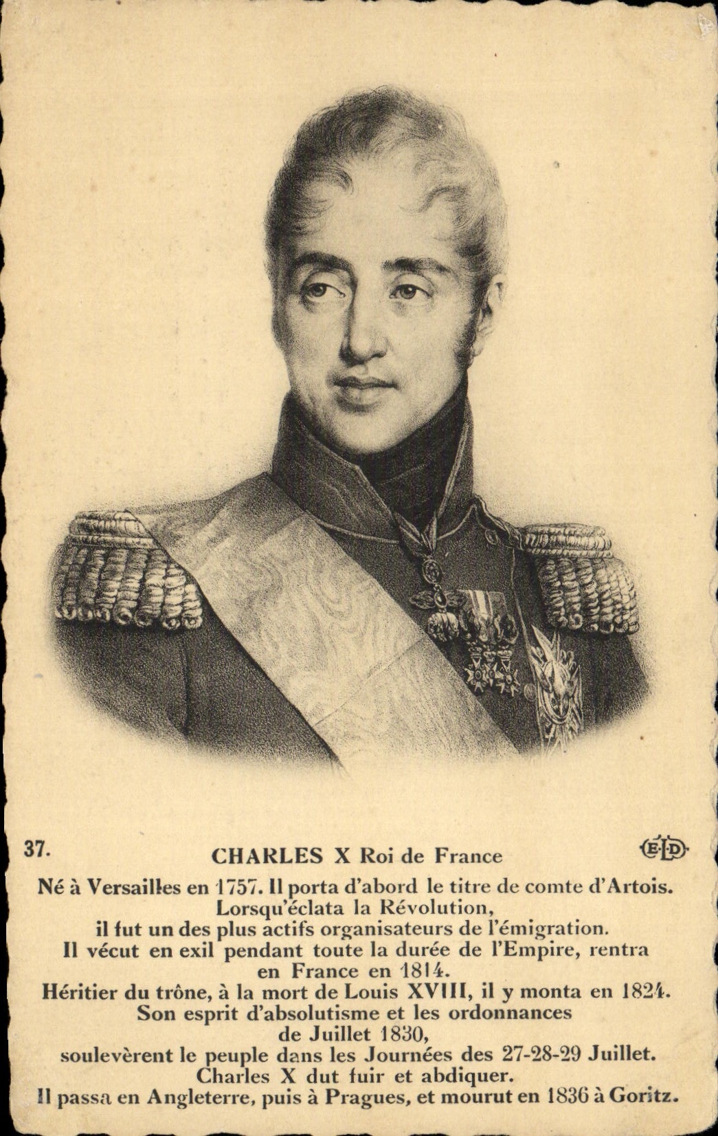 VINTAGE POSTCARD Charles X King de France