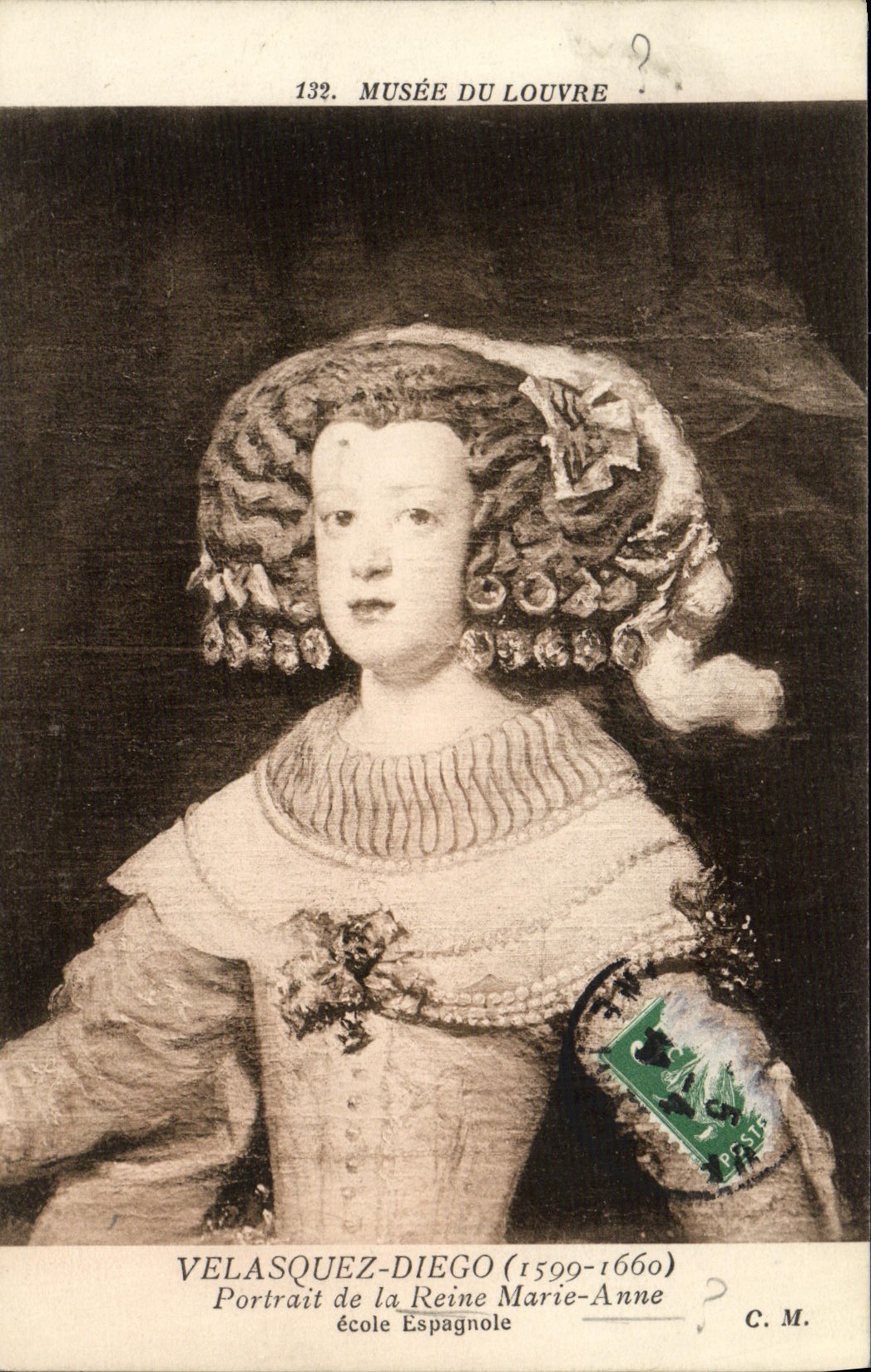 VINTAGE POSTCARD Museum Of Louvre Velasquez Diego Queen Matie Anne