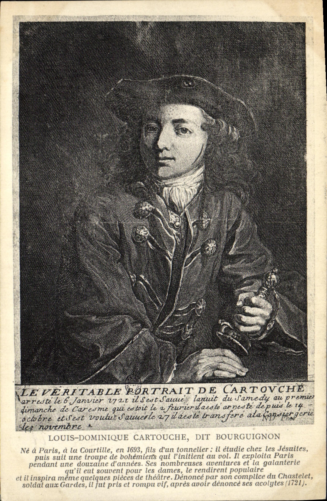 VINTAGE POSTCARD Louis Dominique Cartouche Known as Burgundian