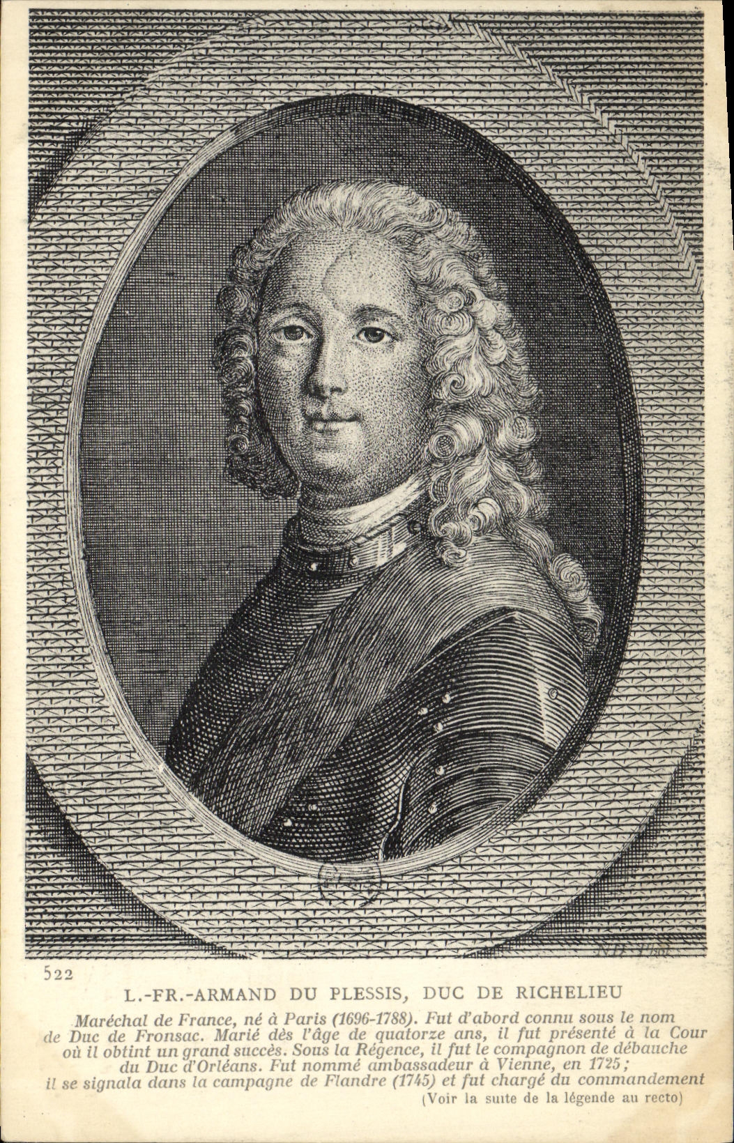 VINTAGE POSTCARD Armand Of Plessis Duke De Richelieu Marshal of France