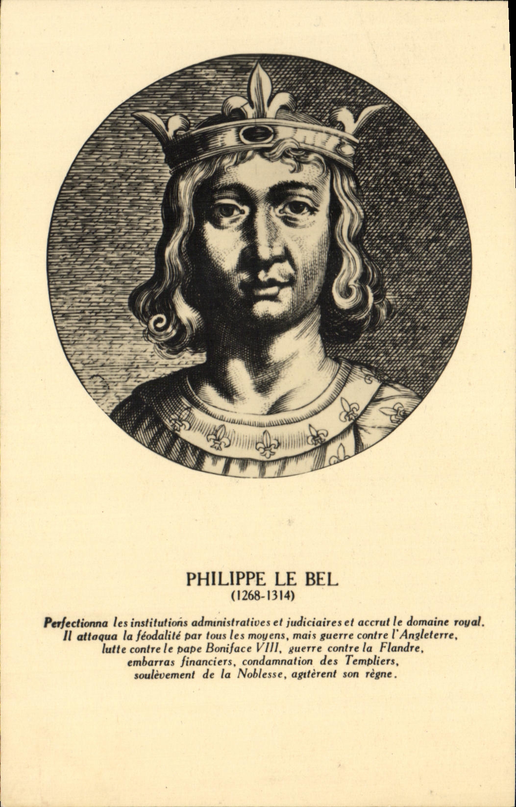 VINTAGE POSTCARD Philippe Beautiful 1268 1314 King de France