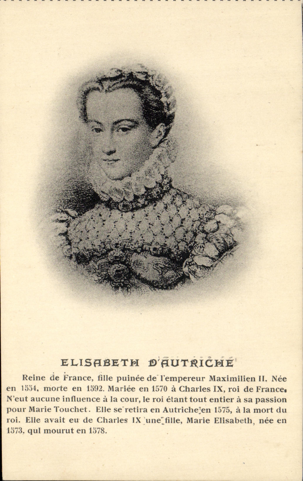 VINTAGE POSTCARD Elisabeth Dautriche Queen of France Puinee Girl of the Maximilien Emperor