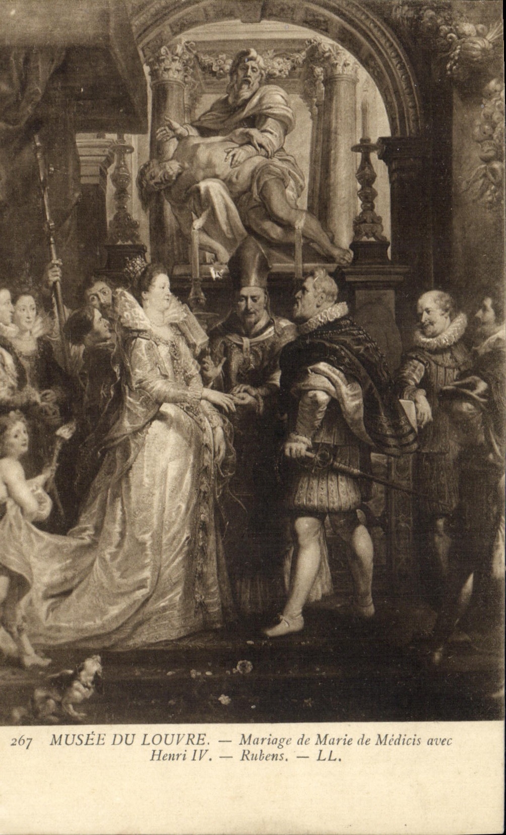 VINTAGE POSTCARD Museum Of Louvre Marriage of Marie De Medicis With Henri IV