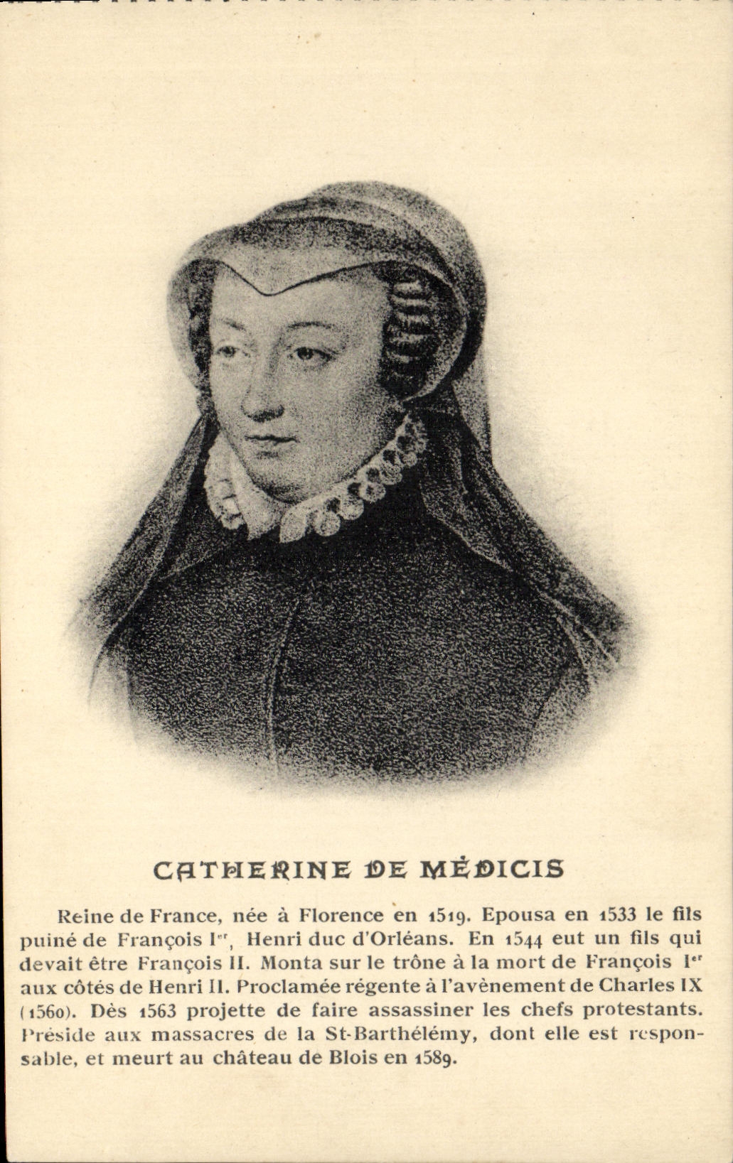 La POSTAL Catherine De Medicis Reine de la VENDIMIA de Francia llevada tiene Florencia