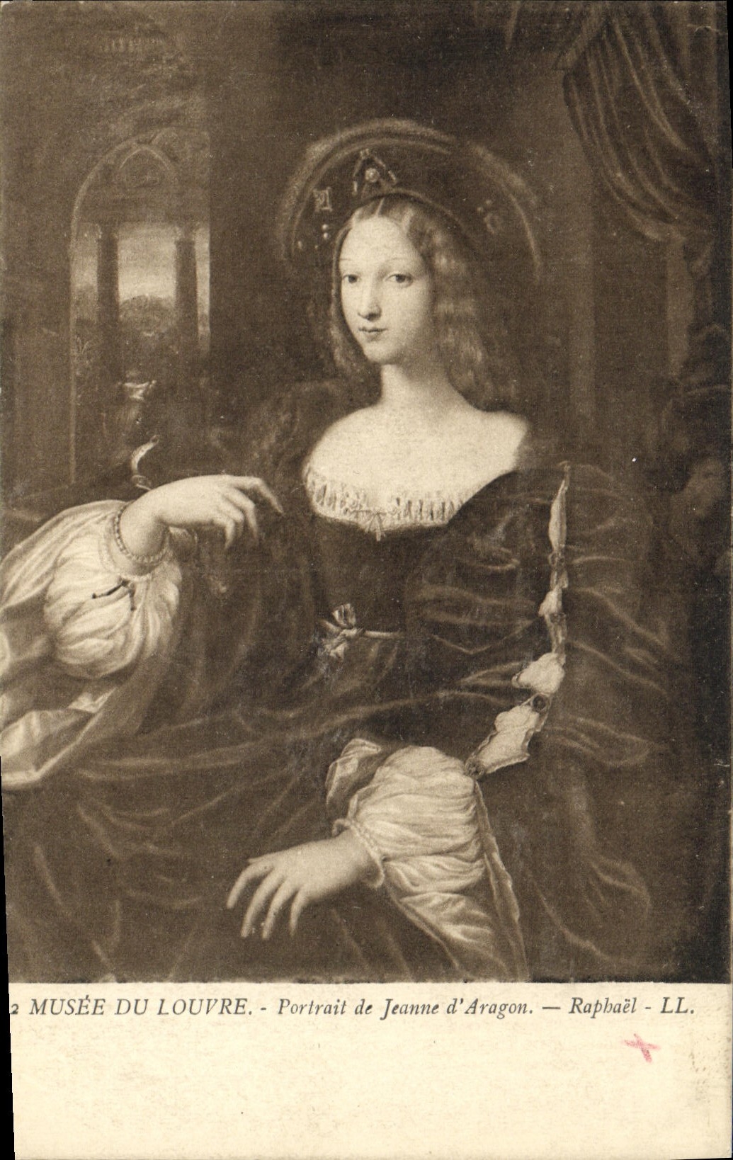 VINTAGE POSTCARD Museum Of Louvre Portrait of Jeanne D' Aragon Raphael