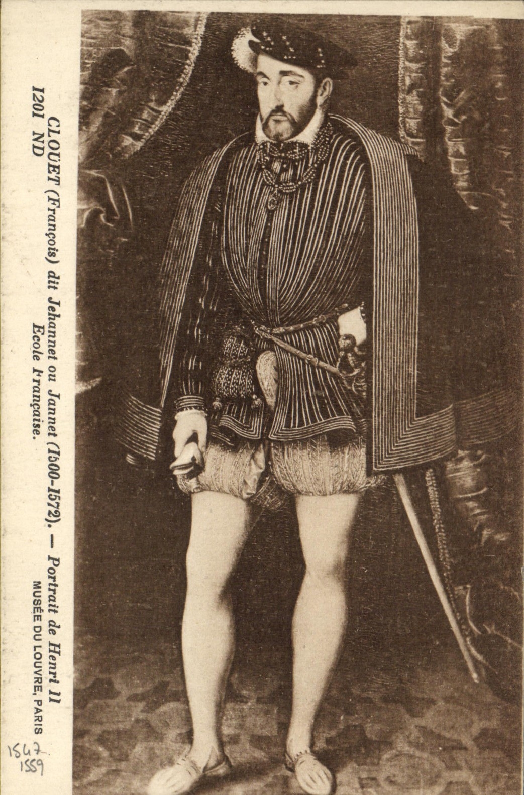 VINTAGE POSTCARD French School Equestrian Portrait of Henri II Clouet Museum of Louvre Paris