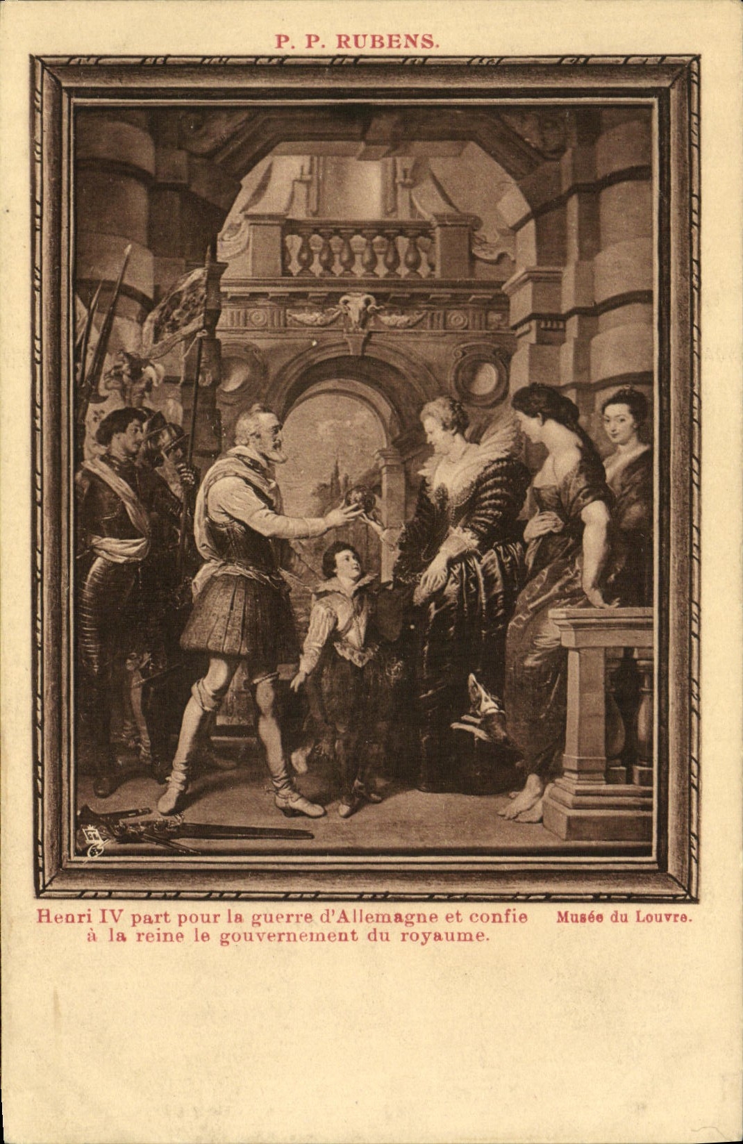 VINTAGE POSTCARD Henri Leaves For the War Germany and Confie to the queen the government the Musee kingdom Louvre Paris Rubens
